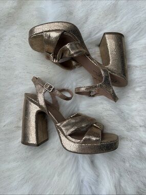 Wild Pair Metallic Gold Platform Block Heel Sandals
